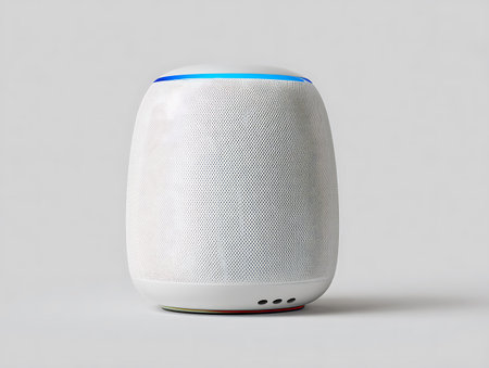 White modern speaker isolated on gray background. 3d render image.の写真素材