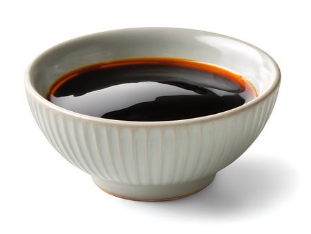 Soy sauce in bowl isolated on white background. Clipping Pathの写真素材