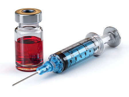 Syringe and vaccine isolated on white background. 3d render.の写真素材