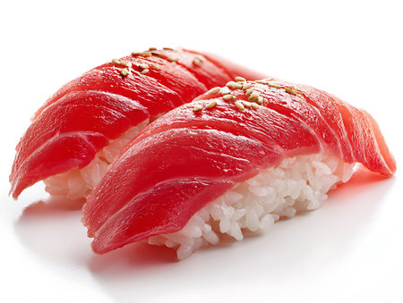 Tuna Sushi - Japanese Food - Isolated on White Backgroundの写真素材
