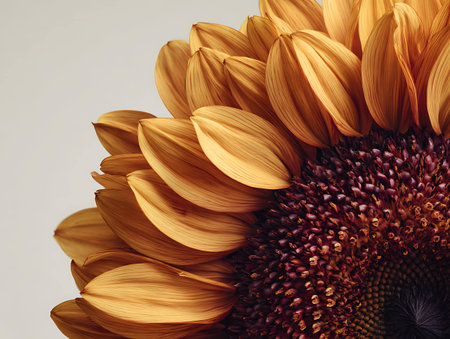Close up of sunflower petals on white background with copy spaceの写真素材