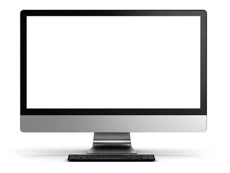 Computer monitor with blank screen isolated on white background. 3d illustrationの写真素材