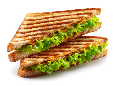 Sandwich with cheese and lettuce isolated on white background. Clipping Pathの写真素材