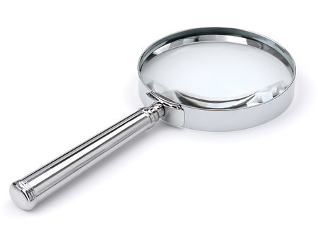 Magnifying glass isolated on white background. 3D rendering. High resolution.の写真素材