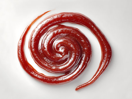 Ketchup in a spiral on a white background. 3d renderingの写真素材
