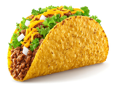 Mexican tacos with beef and vegetables isolated on a white background.の写真素材