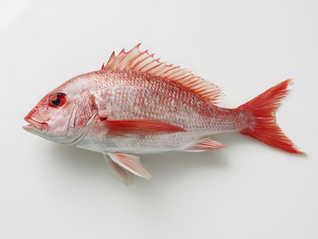 Red snapper on white background. Top view of red snapper.の写真素材