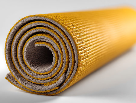 Rolled orange yoga mat on a white background. 3d illustrationの写真素材