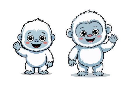 Cute cartoon white monkey and gray monkey. Vector illustration isolated on white background.のイラスト素材