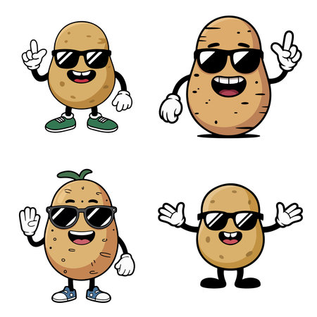 Potato Cartoon Mascot Character With Sunglasses. Vector Collectionのイラスト素材