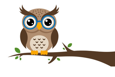 Owl with glasses sitting on a tree branch. Vector illustration.のイラスト素材