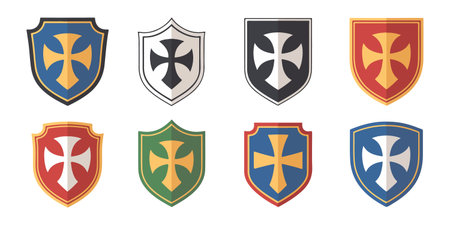 Shields and weapons icons set. Heraldic shields vector illustration.のイラスト素材