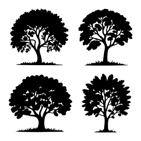Set of trees silhouettes isolated on white background. Vector illustration.のイラスト素材