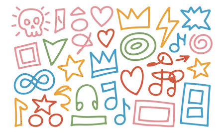 Hand drawn doodle sketchy icon set. Vector illustration.のイラスト素材