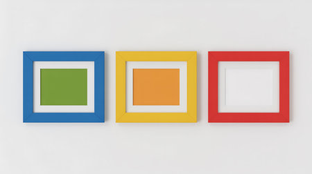 Colorful picture frames isolated on white background. 3D rendering.の写真素材