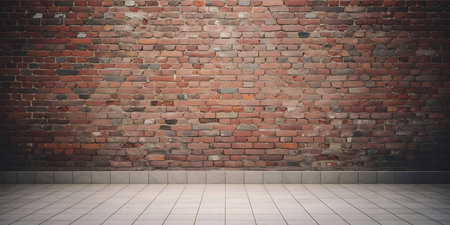 brick wall and tiled floor background. 3d illustration.の写真素材
