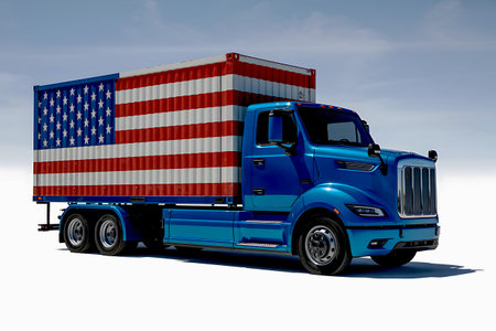 Truck with United States flag on the back. 3D renderingの写真素材