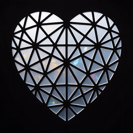 Heart shaped window with blue sky and white clouds on black background.の写真素材
