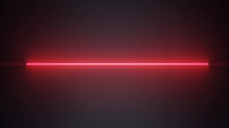 Red laser beam on a dark background. 3d render illustration.の写真素材