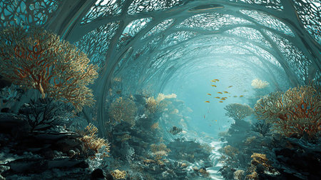 Underwater world with corals and fish. 3d illustration.の写真素材