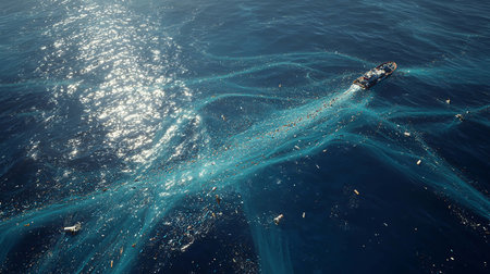 Fishing nets in the sea. The concept of fishing. Aerial viewの写真素材