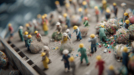 Miniature people : Workers working in the construction site, Selective focusの写真素材