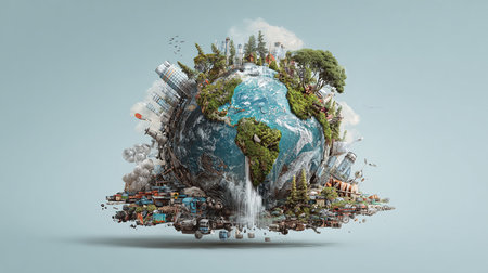 Planet earth and garbage. Environmental pollution.の写真素材