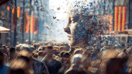 Thousands of people march in the city streets for the annual Milan Women's Fashion Week in Milan.の写真素材