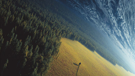 Fantasy alien planet. Mountain and forest. 3D illustration.の写真素材
