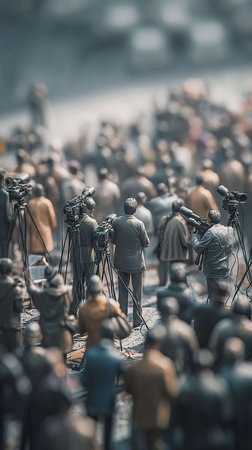 A view from the top of a large crowd of people during a political demonstration.の写真素材