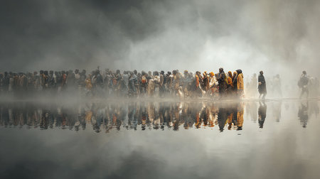 Hindu devotees take part in the Ganga Aarti ceremony at Kolkata, West Bengal, India.の写真素材