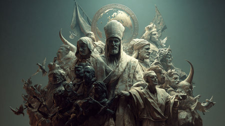 Statues of the gods and demons. Fantasy. 3d renderingの写真素材