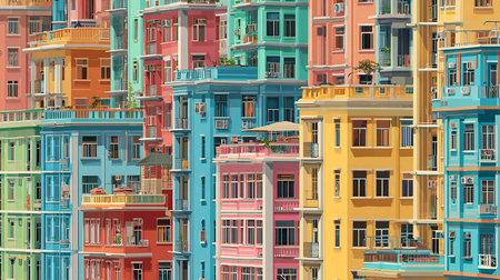 Seamless pattern of colorful balconies in the old town of Istanbul, Turkeyの写真素材