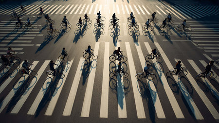 Cyclists crossing the road in the city. Conceptual imageの写真素材