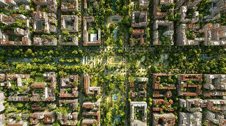 Aerial city view with crossroads and roads, houses, buildings, parks and parking lots. Urban landscape. 3d renderingの写真素材