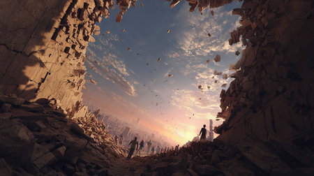 Fantasy scene of a man in a cave. 3d renderingの写真素材