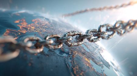 Earth with broken chain. Global warming concept. 3D Renderingの写真素材