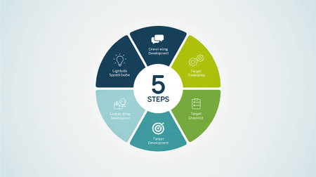 5 steps infographic design template. Can be used for workflow layout, diagram, number options, web design.の写真素材