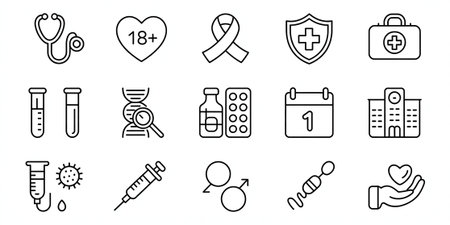 Medical icons set in thin line style on white background. Vector illustrationの写真素材