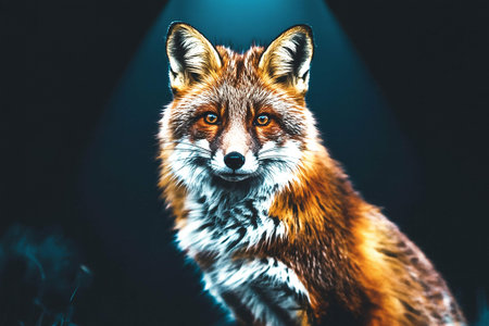 Portrait of a red fox on a dark background. Close-up.の写真素材