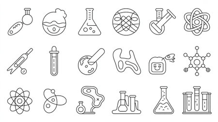 Science icons set. Outline illustration of 16 science icons for webの写真素材