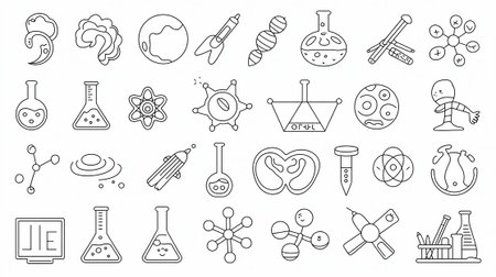 Science icons set. Outline illustration of 25 science icons for webの写真素材