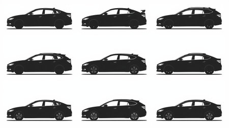Set of car silhouettes isolated on white background. Vector illustration.の写真素材