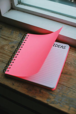 Notebook and pen on a wooden table. The concept of business planning.の写真素材