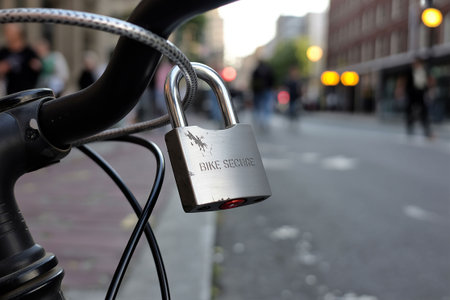 Padlocks on a bike.の写真素材