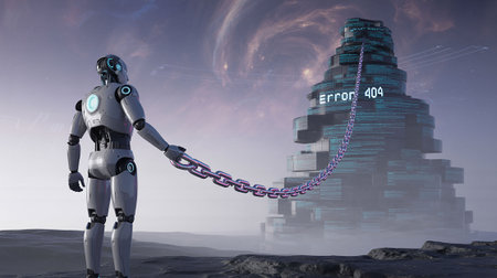 3D rendering of a robot holding a chainの写真素材