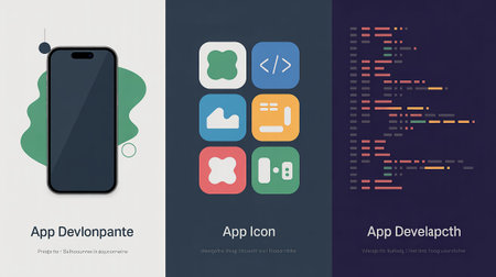 Mobile application icon set. Flat design, vector illustration, vector.の写真素材
