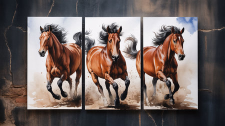 Horse paintings on the wall. Painting of horses on canvas.の写真素材