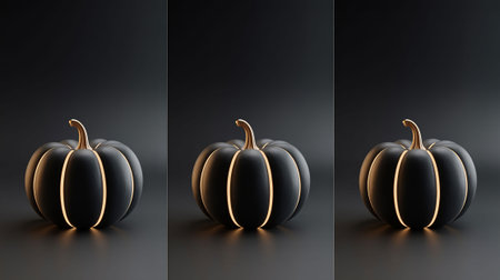 Set of black pumpkins on a black background. 3d renderの写真素材