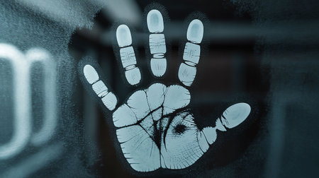 Handprint on the glass.の写真素材